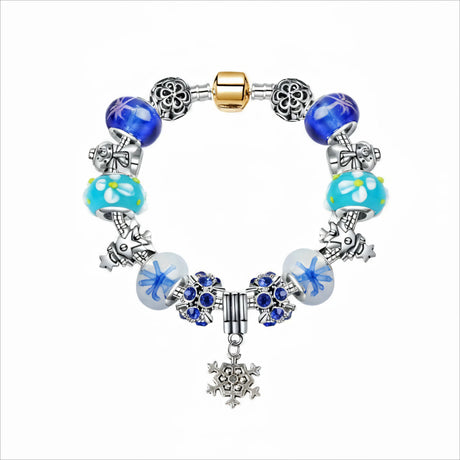 Christmas Snowman & Pine Tree Bead Bracelet with Snowflake Pendant Bracelet(20cm)