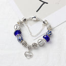 Romantic Love Heart Pendant Bracelet with Rhinestones, Glass Beads(21cm)
