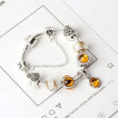 Yellow Zircon Heart Glass Beaded Bracelet with Rhinestones(20cm)