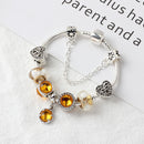 Yellow Zircon Heart Glass Beaded Bracelet with Rhinestones(21cm)