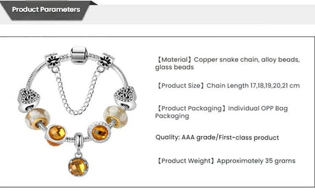 Yellow Zircon Heart Glass Beaded Bracelet with Rhinestones(21cm)