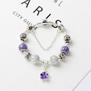 Vintage Alloy Charm Bracelet with Purple Flower Pendant, Crystal Beads(18cm)