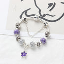 Vintage Alloy Charm Bracelet with Purple Flower Pendant, Crystal Beads(20cm)