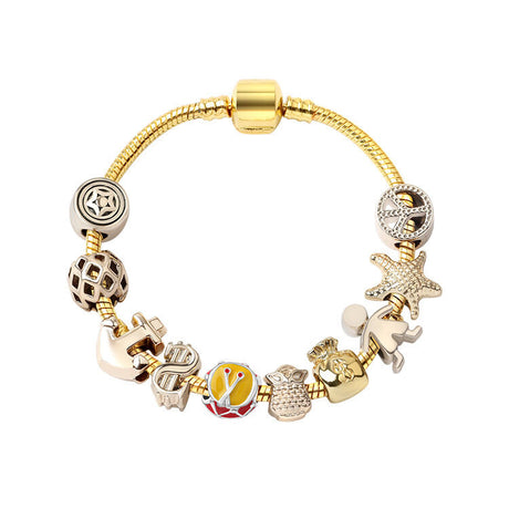 Golden Tropical Marine Life Anchor Money Bag Dollar Bead Bracelet(19cm)