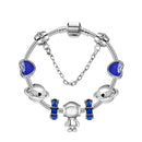 Sci-Fi Universe Spaceship Robot Blue Heart Beaded Bracelet with Rhinestones(20cm)