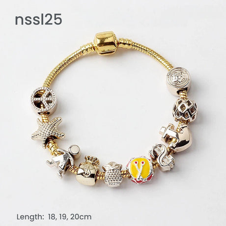 10 Styles Charm Bracelets Set: Colorful Alloy & Glass Beaded Bracelets, Adjustable Length 16-21cm(triple)