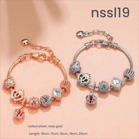 10 Styles Charm Bracelets Set: Colorful Alloy & Glass Beaded Bracelets, Adjustable Length 16-21cm(triple)