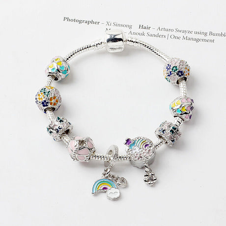 Sky-themed Heart Wreath Rainbow Pendant Alloy Bracelet(18cm)