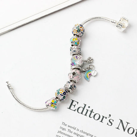 Sky-themed Heart Wreath Rainbow Pendant Alloy Bracelet(19cm)