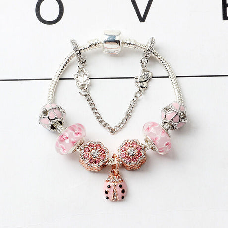 Spring Blossom Charm Bracelet with Flower Beads(18cm)