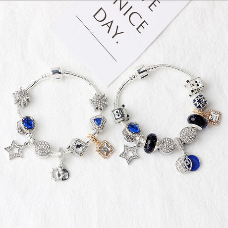 Sparkling Charm Bracelet with Smiley, Crystal, Rhinestone Beads & Hollow Star Zircon Pendants(20cm)