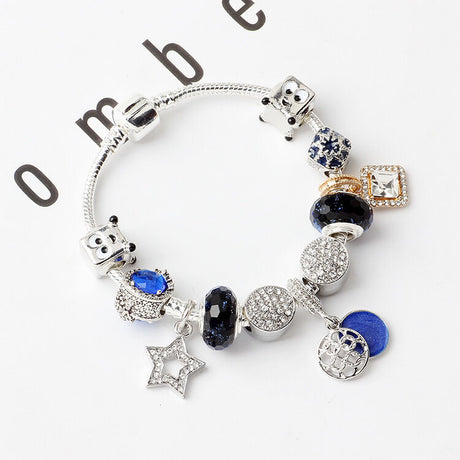 Fashion Charm Bracelet with Snowflake, Crystal, Rhinestone Beads & Hollow Star Zircon Pendant(19cm)