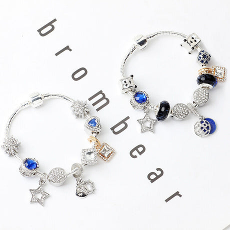 Fashion Charm Bracelet with Snowflake, Crystal, Rhinestone Beads & Hollow Star Zircon Pendant(19cm)