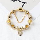 Golden Rhinestone Heart Charm Beaded Snake Chain Bracelet(19cm)