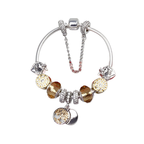 Crystal Bead & Tree of Life Pendant Bracelet with Rhinestones(18cm)