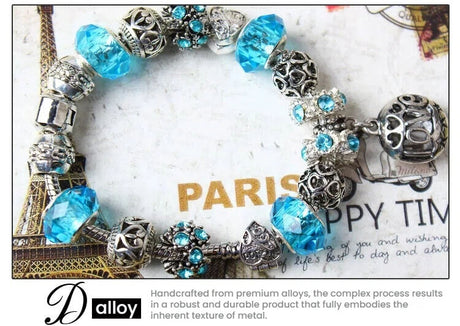 Vintage Crystal Zircon Beaded Bracelet with Hollow LOVE Alloy Pendant, Adjustable Snake Chain Bracelet(20cm+5cm)