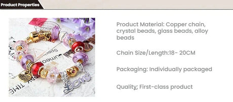 Love-Themed Beaded Bracelet with Crystal & Letter Pendant(18cm)