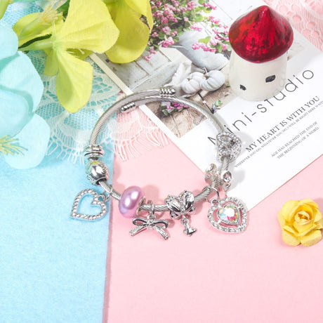 Cute Heart-shaped Beaded Bracelet with Rhinestones(17cm)