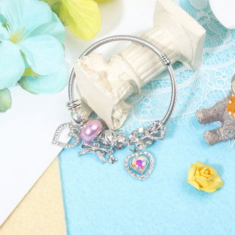 Cute Heart-shaped Beaded Bracelet with Rhinestones(17cm)