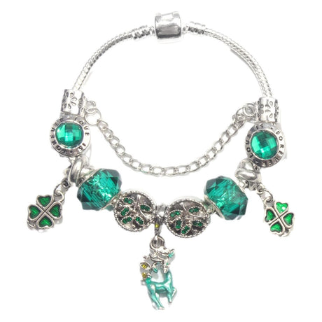 Colorful Cat Eye Glass Bead Clover Pendant Bracelet(17cm)