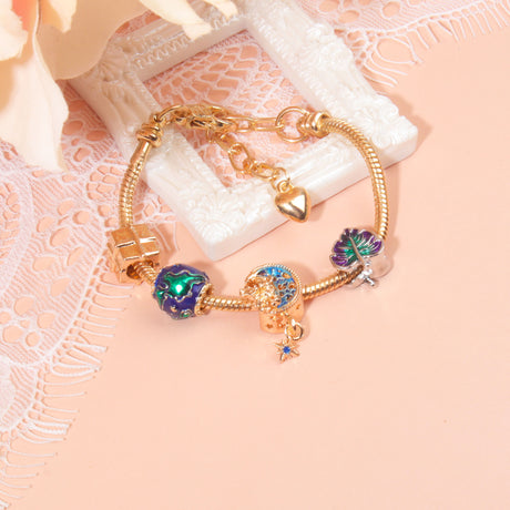 Colorful Leaf Moon Star Pendant Versatile Gold Bracelet(18cm)