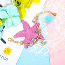 Sweet Style Crystal Rhinestone Gold Star Moon Pendant Cute Pink Bead Bracelet(17cm)