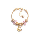 Sweet Style Crystal Rhinestone Gold Star Moon Pendant Cute Pink Bead Bracelet(19cm)