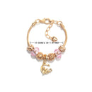 Sweet Style Crystal Rhinestone Gold Star Moon Pendant Cute Pink Bead Bracelet(19cm)