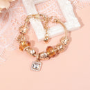Golden Heart Zircon Hollow Bead Bracelet with Rhinestone Pendant(16cm)