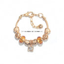 Golden Heart Zircon Hollow Bead Bracelet with Rhinestone Pendant(17cm)