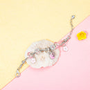 Chic Pink Crystal Beaded Bracelet with Magnolia & Star Pendant(16cm)