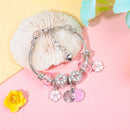 Chic Pink Crystal Beaded Bracelet with Magnolia & Star Pendant(17cm)