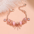 Rose Gold Charm Bracelet with Dreamcatcher & Bear Beads, Colorful Glass Beads Bracelet(16cm)