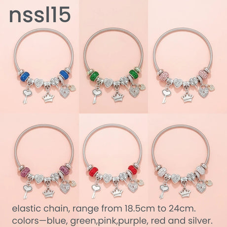 10 Styles Charm Bracelets Set: Colorful Alloy & Glass Beaded Bracelets, Adjustable Length 16-24cm(triple)
