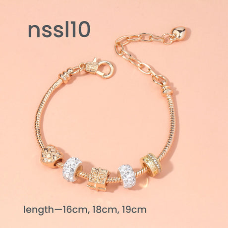 10 Styles Charm Bracelets Set: Colorful Alloy & Glass Beaded Bracelets, Adjustable Length 16-24cm(triple)