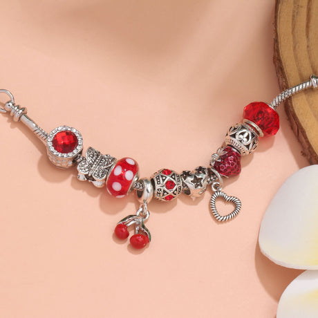 Charm Bracelet with Butterfly & Crystal Heart, Zinc Alloy(red,16cm)