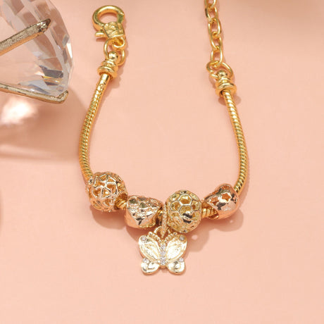 Hollow Beads Butterfly Heart Charm Bracele(yellow,16cm)