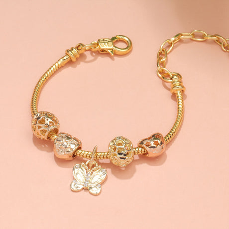 Hollow Beads Butterfly Heart Charm Bracele(yellow,19cm)