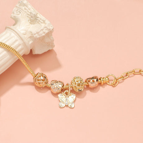 Hollow Beads Butterfly Heart Charm Bracele(yellow,20cm)