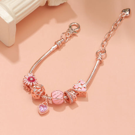 Rhinestone Daisy & Hollow Heart Charm Bracelet - Minimalist Fashion Zinc Alloy Electroplated Jewelry(20cm)