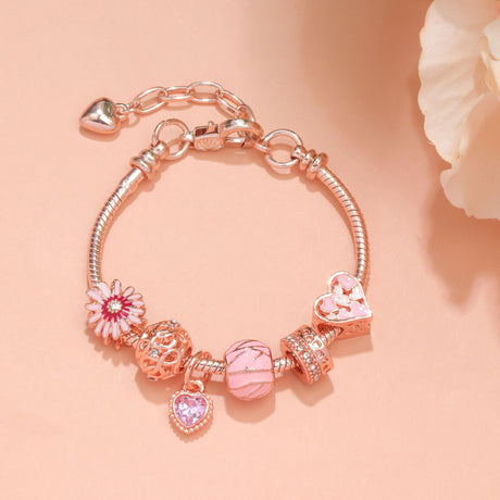 Rhinestone Daisy & Hollow Heart Charm Bracelet - Minimalist Fashion Zinc Alloy Electroplated Jewelry(20cm)