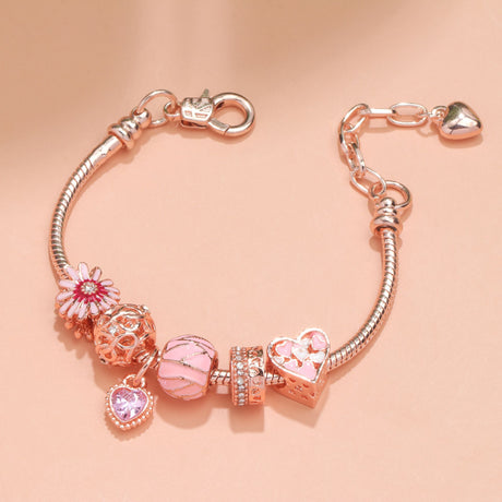 Rhinestone Daisy & Hollow Heart Charm Bracelet - Minimalist Fashion Zinc Alloy Electroplated Jewelry(20cm)