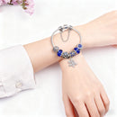 Snowflake Pendant Bracelet - Blue Cat’s Eye & Glass Beads, Zinc Alloy with Rhinestone Silver Carved Charms(17cm)