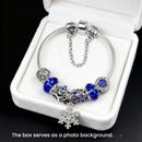 Snowflake Pendant Bracelet - Blue Cat’s Eye & Glass Beads, Zinc Alloy with Rhinestone Silver Carved Charms(17cm)