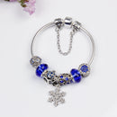 Snowflake Pendant Bracelet - Blue Cat’s Eye & Glass Beads, Zinc Alloy with Rhinestone Silver Carved Charms(19cm)