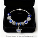 Blue Cat's Eye Glass Bead Bracelet - Zinc Alloy Rhinestone & Snowflake Pendant(18cm)