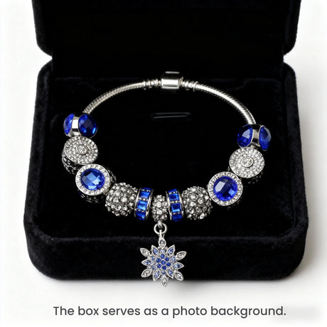 Blue Cat's Eye Glass Bead Bracelet - Zinc Alloy Rhinestone & Snowflake Pendant(18cm)