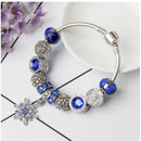 Blue Cat's Eye Glass Bead Bracelet - Zinc Alloy Rhinestone & Snowflake Pendant(20cm)