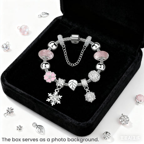 Women’s Rhinestone Cherry Blossom & Snowflake Pendant Bracelet(18cm)