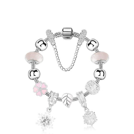 Women’s Rhinestone Cherry Blossom & Snowflake Pendant Bracelet(20cm)